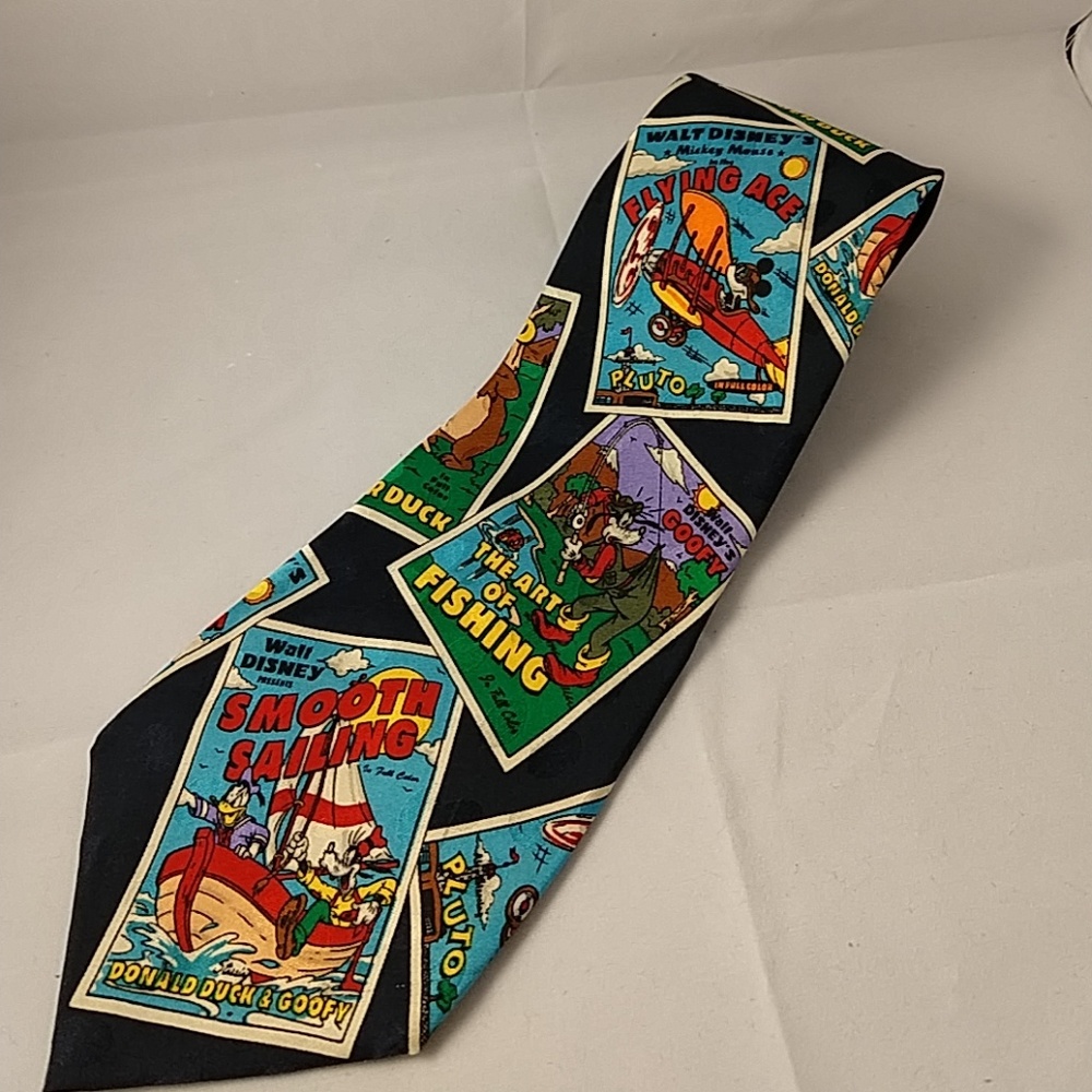Disney art of fishing vintage silk tie
